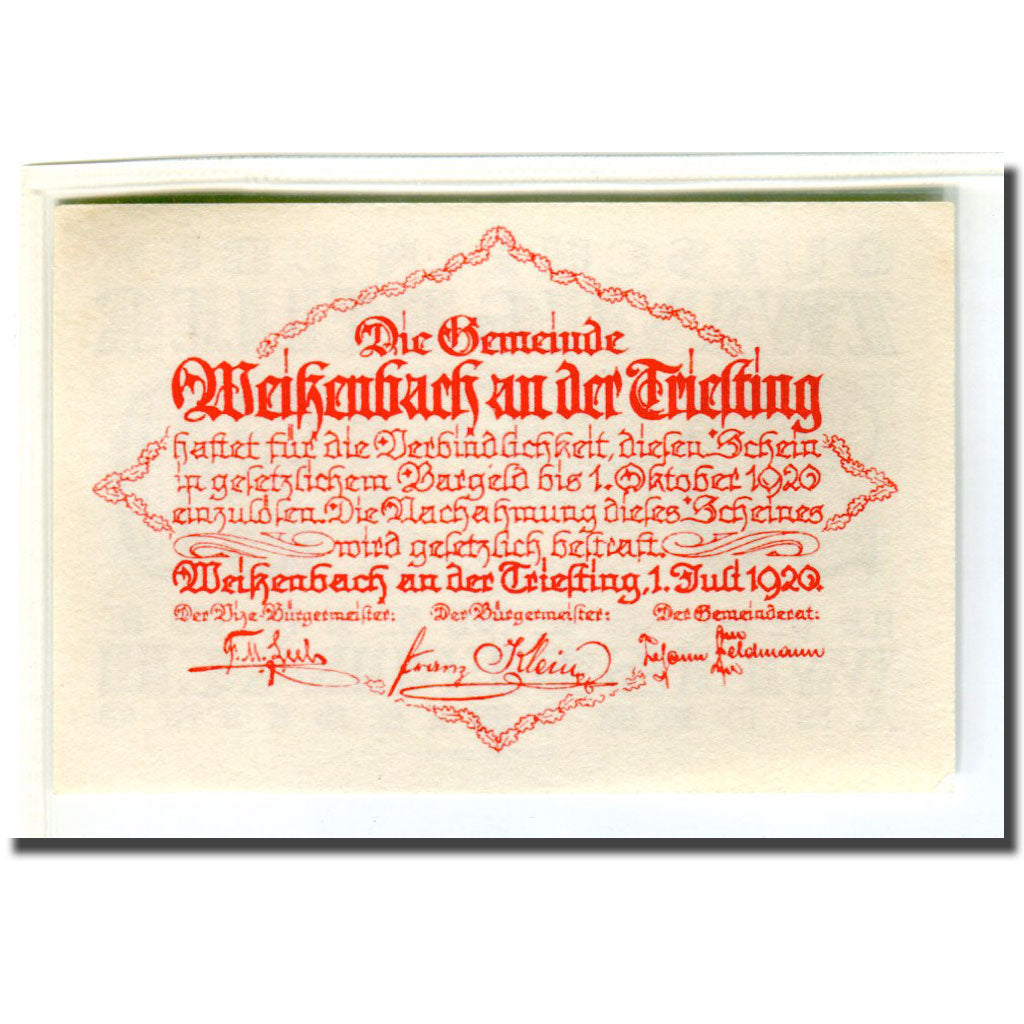 Nota, Áustria, Weissenbach, 20 Heller, Texte, 1920, 1920-07-01, UNC(63)