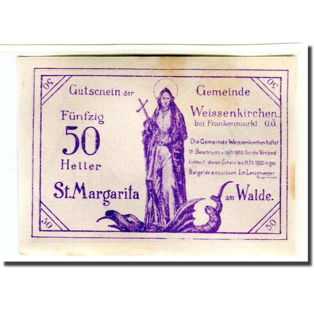Banconote, Austria, Weissenkirchen bei Frankenmarkt O.Ö. Gemeinde, 50 Heller