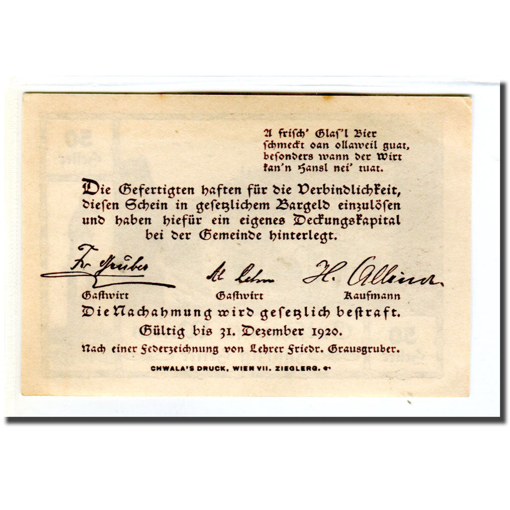 Banknote, Austria, Weiten N.Ö. Prv. Fr. Gruber, Gastwirt, Al. Lehner, Gastwirt