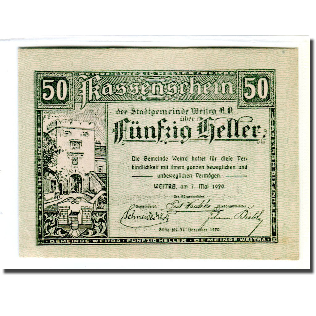 Banknote, Austria, Weitra, 50 Heller, paysage 1, 1920, 1920-05-07, UNC(63)