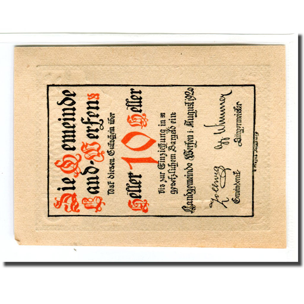 Banknot, Austria, Werfen, 10 Heller, paysage, 1920, Undated, UNC(63), Mehl:1172