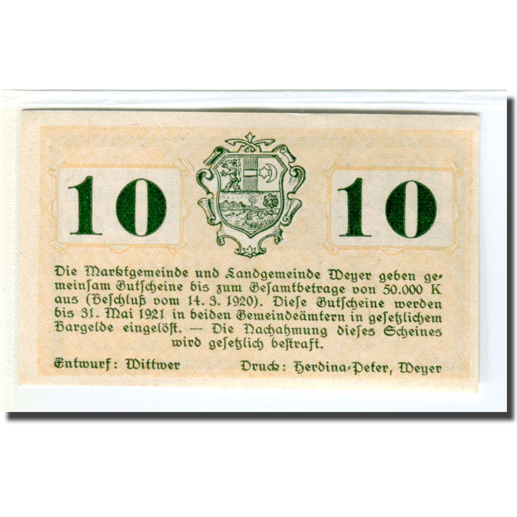 Banknote, Austria, Weyer, 10 Heller, Texte, 1920, 1920-03-14, UNC(63), Mehl:1175