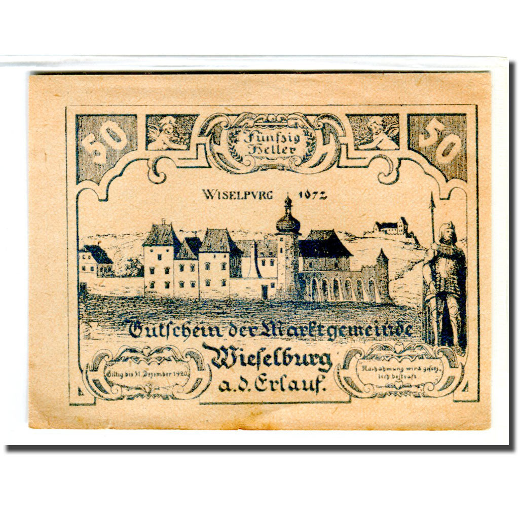 Banknote, Austria, Wieselburg an der Erlauf N.Ö. Marktgemeinde, 50 Heller