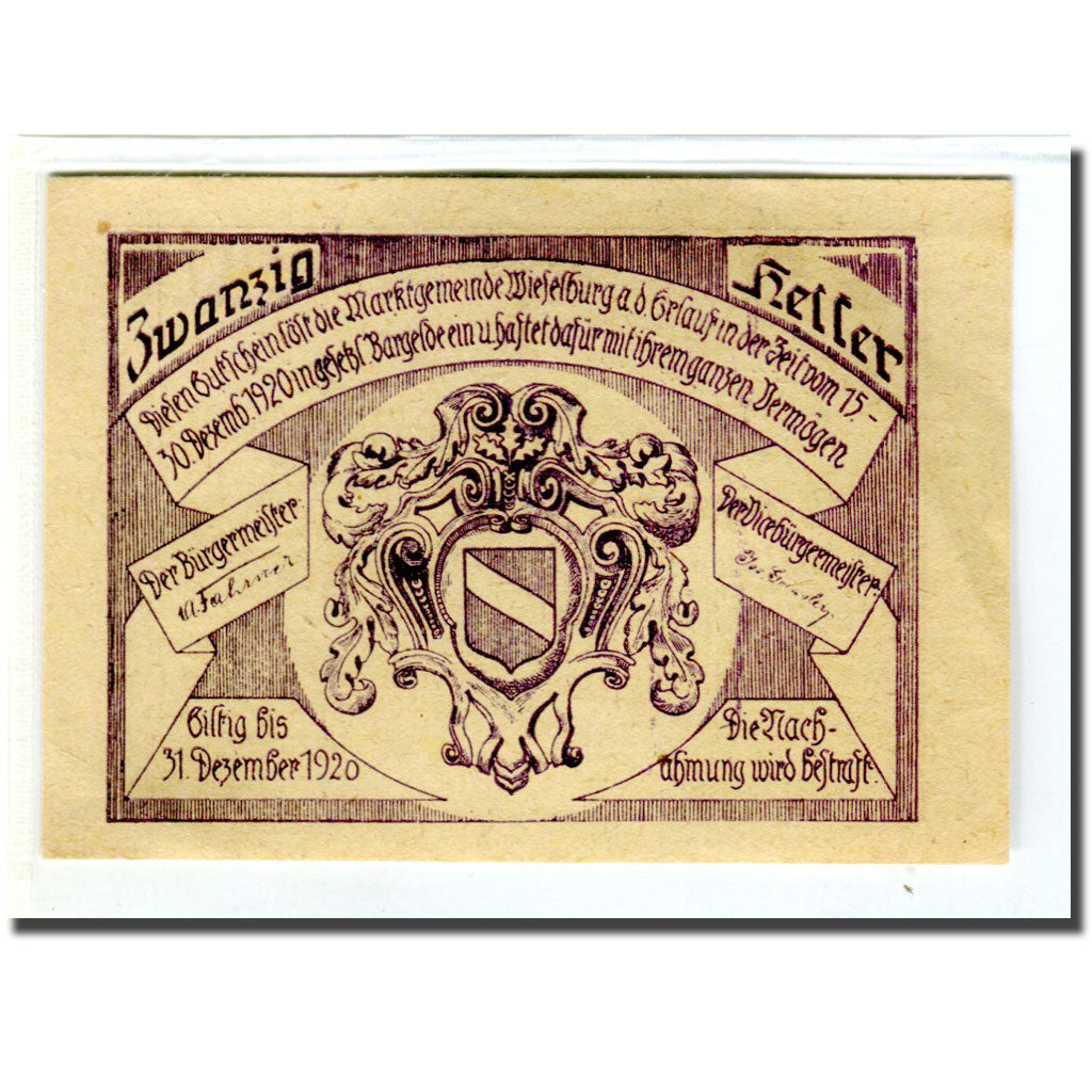 Banknote, Austria, Wieselburg an der Erlauf N.Ö. Marktgemeinde, 20 Heller
