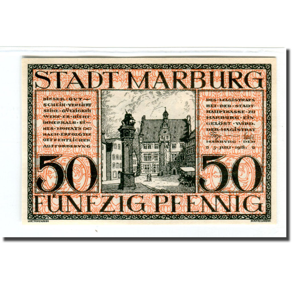 Geldschein, Deutschland, Marburg Stadt, 50 Pfennig, cavalier, 1918, 1918-07-05