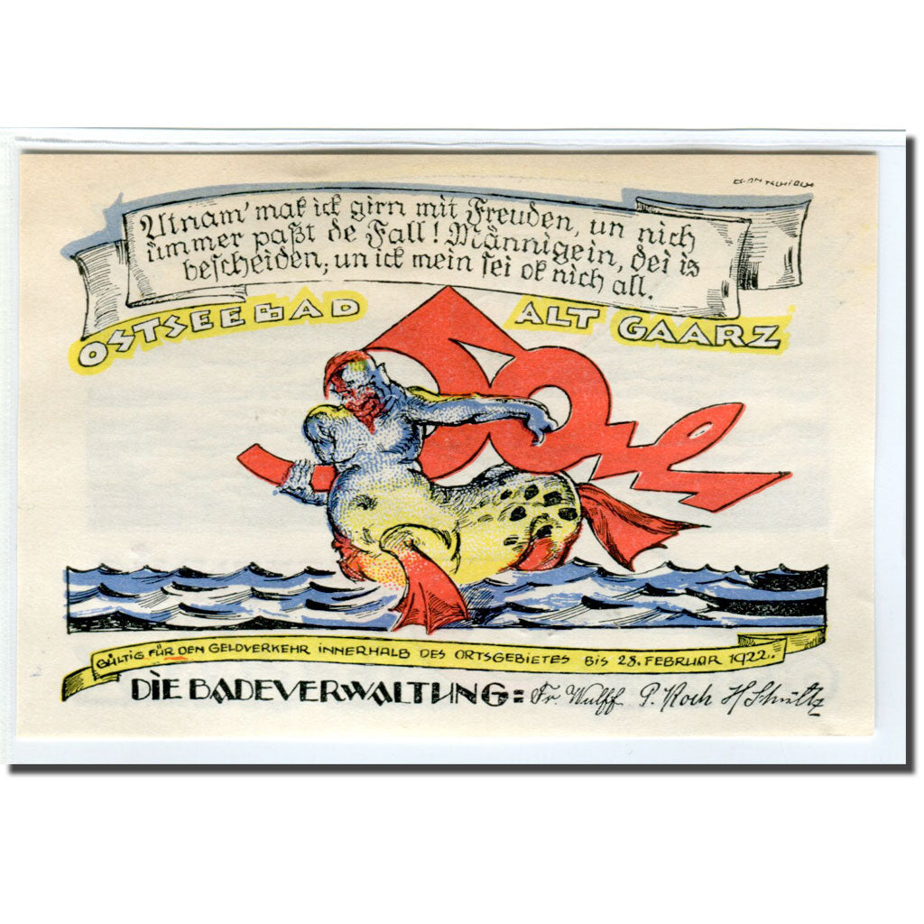 Banknote, Germany, Alt-Gaarz Badeverwaltung, 50 Pfennig, personnage, 1922