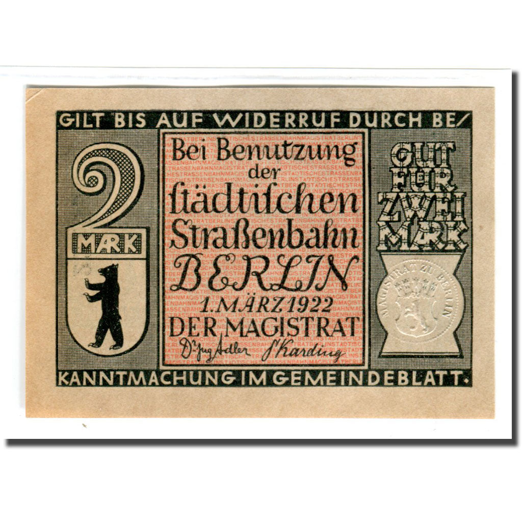 Geldschein, Deutschland, Berlin Stadt, 2 Mark, personnage, 1922, 1922-03-01