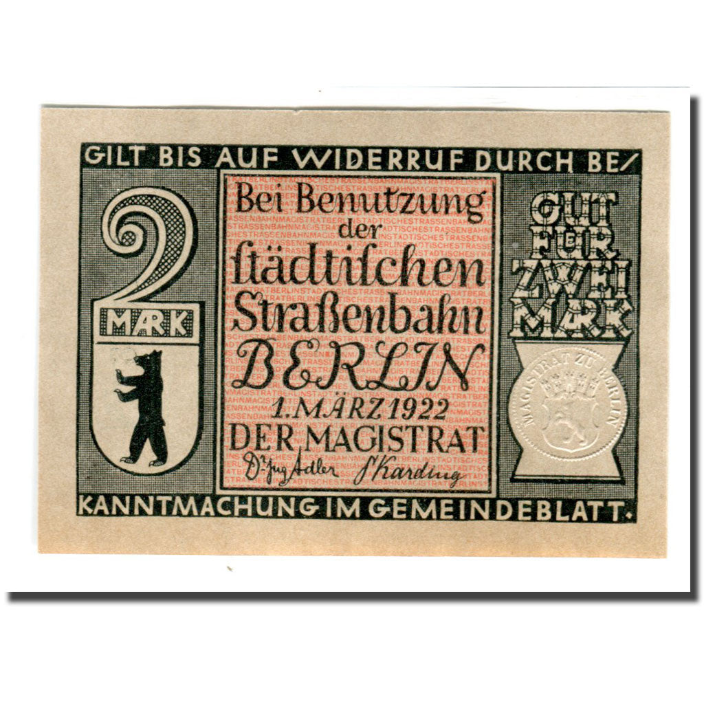 Geldschein, Deutschland, Berlin Stadt, 2 Mark, bateau, 1922, 1922-03-01, UNZ-