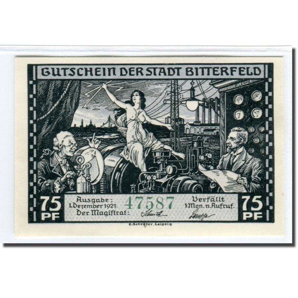 Biljet, Duitsland, Bitterfeld Stadt, 75 Pfennig, paysage, 1921, 1921-12-01, SPL