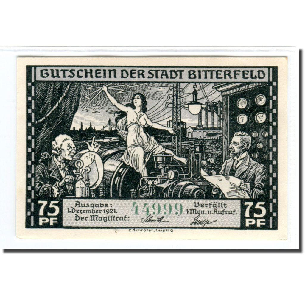 Banconote, Germania, Bitterfeld Stadt, 75 Pfennig, Usine, 1921, 1921-12-01, SPL