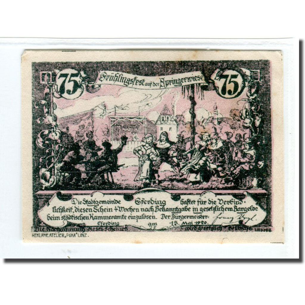 Banknote, Austria, Eferding, 75 Heller, personnage, 1920, 1920-05-15, UNC(63)