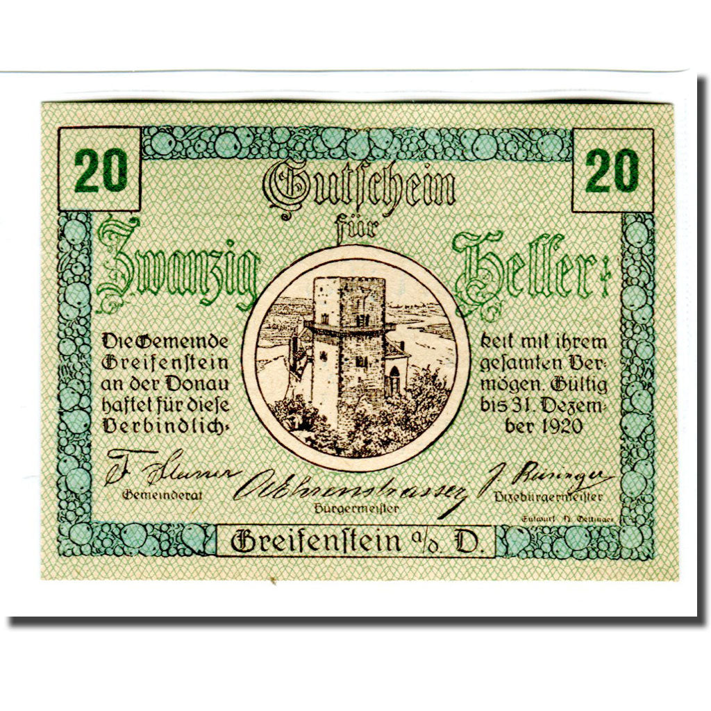 Banknote, Austria, Greifenstein N.Ö. Gemeinde, 20 Heller, Texte 2, 1920