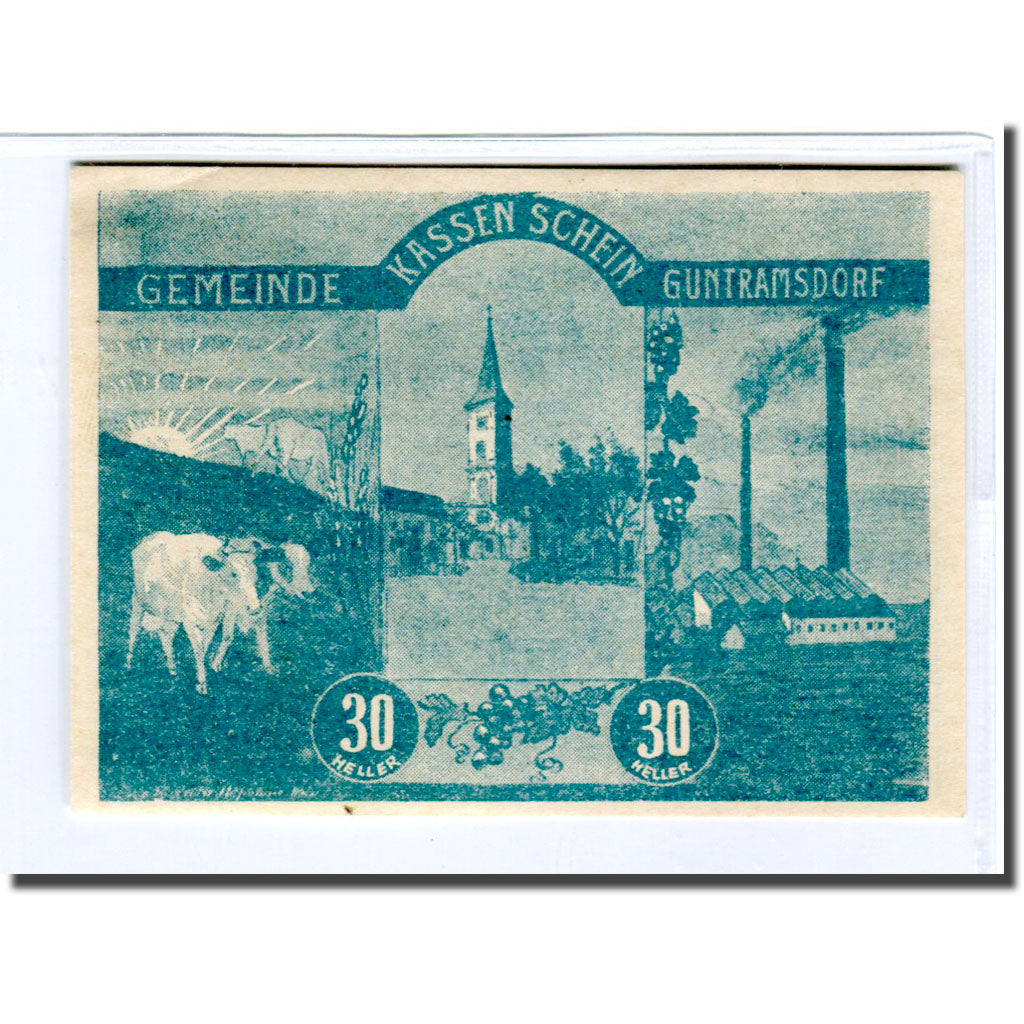 Banknote, Austria, Guntramsdorf N.Ö. Marktgemeinde, 30 Heller, Blason, 1920