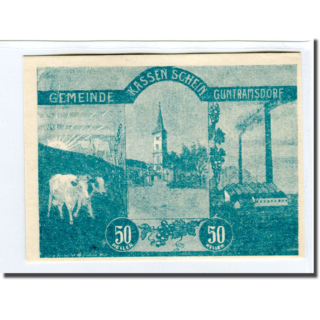 Banknote, Austria, Guntramsdorf N.Ö. Marktgemeinde, 50 Heller, Blason 1, 1920