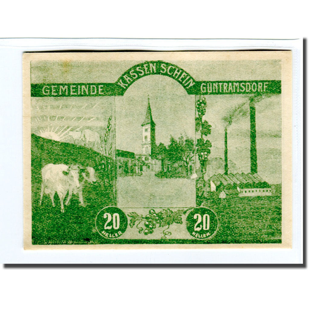 Banknote, Austria, Guntramsdorf N.Ö. Marktgemeinde, 20 Heller, Blason 4, 1920
