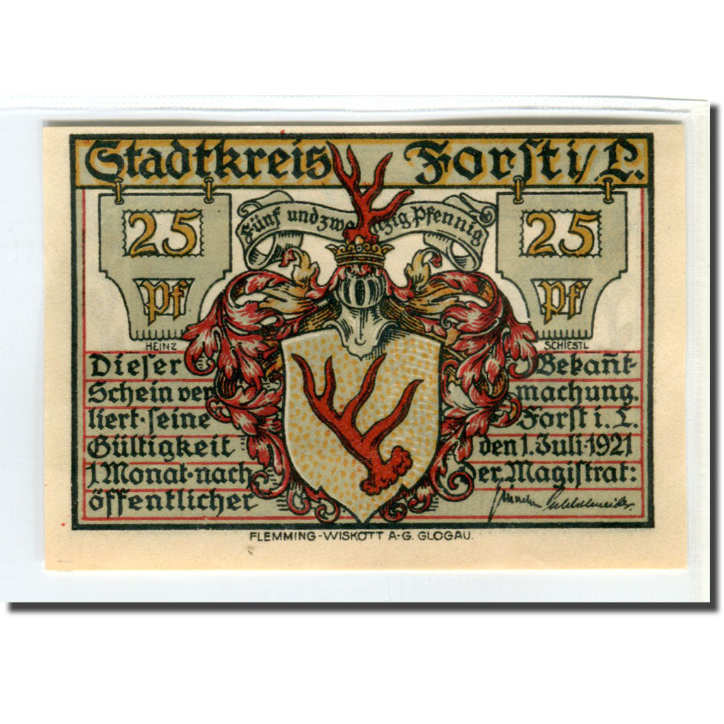 Banknote, Germany, Forst i.L. Stadt, 25 Pfennig, train, 1921, 1921-07-01