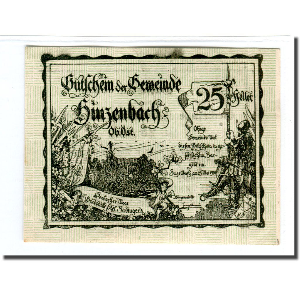 Banknote, Austria, Hinzenbach O.Ö. Gemeinde, 25 Heller, Texte, 1920