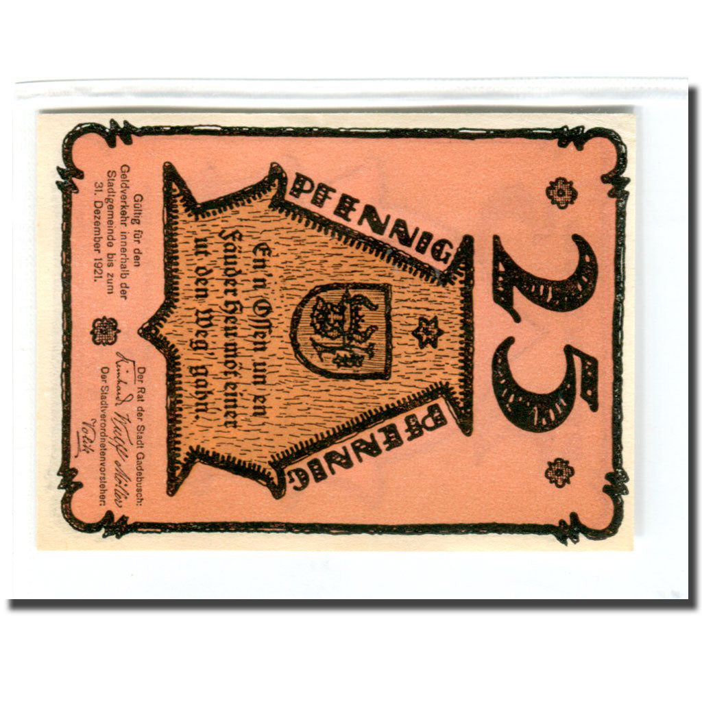 Geldschein, Deutschland, Gadebusch Stadt, 25 Pfennig, Blason, 1922, UNZ-