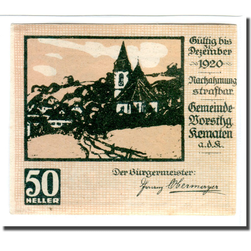Geldschein, Österreich, Kematen an der Krems, 50 Heller, personnage, 1920