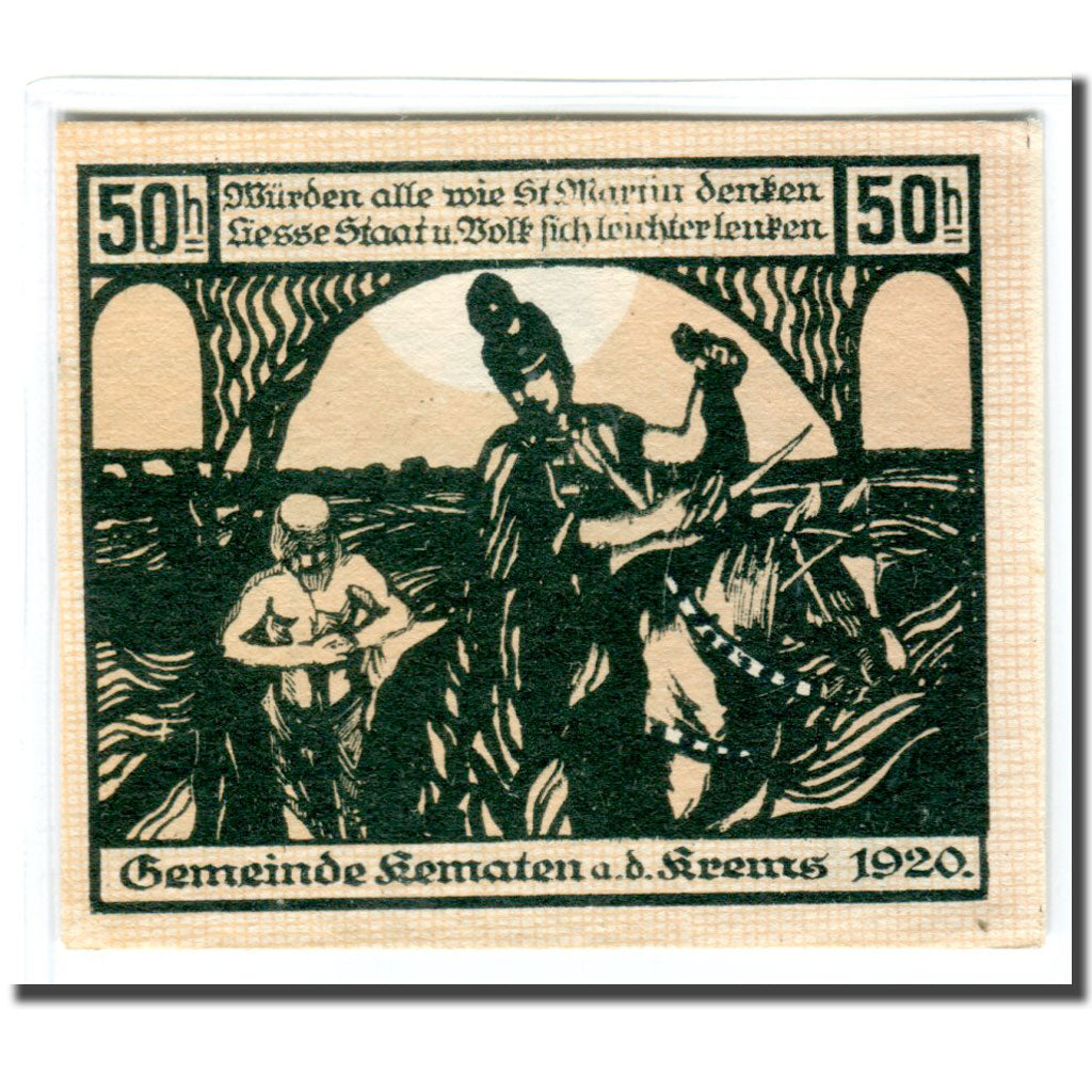 Geldschein, Österreich, Kematen an der Krems, 50 Heller, personnage, 1920