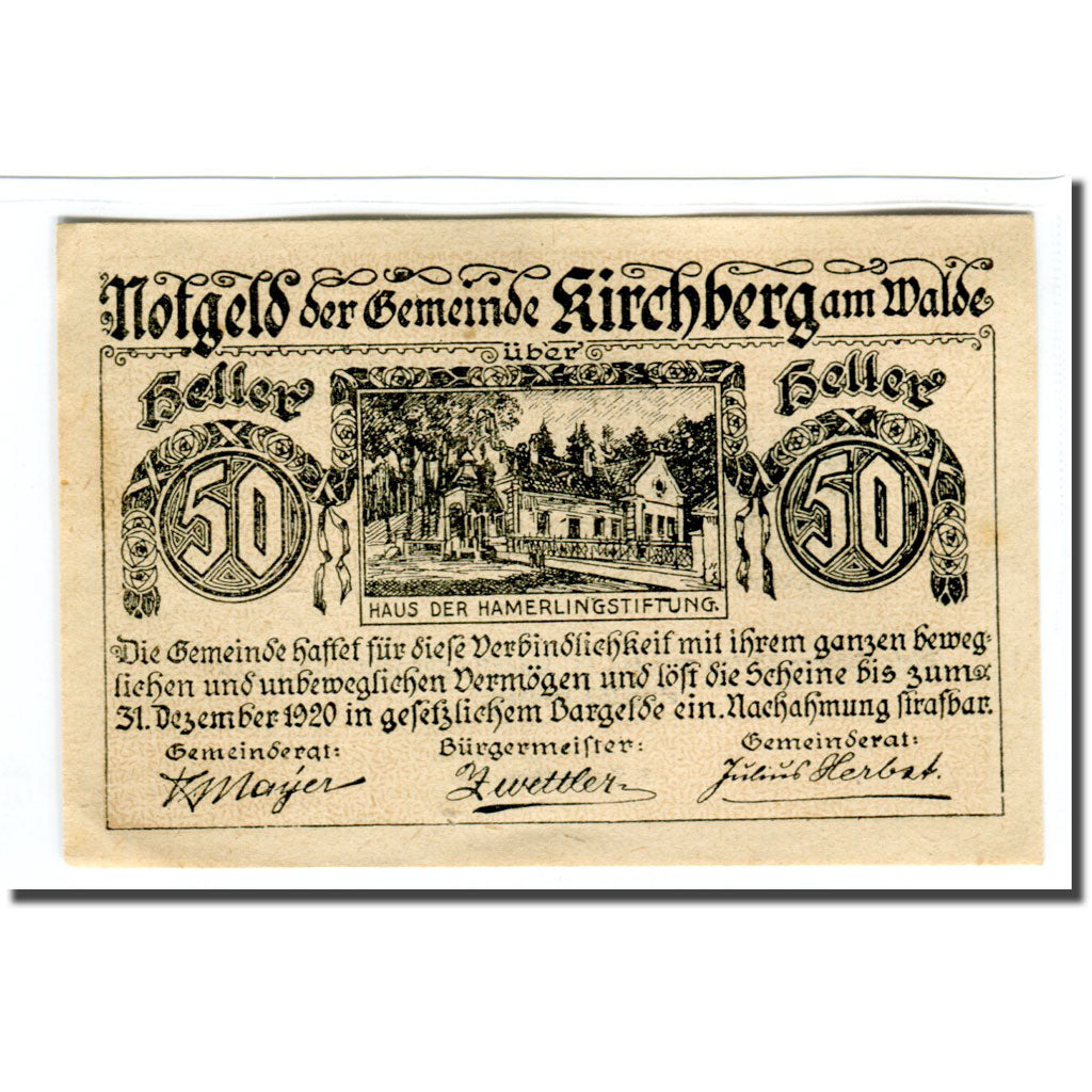 Biljet, Oostenrijk, Kirchberg, 50 Heller, Texte, 1920, SPL, Mehl:440a