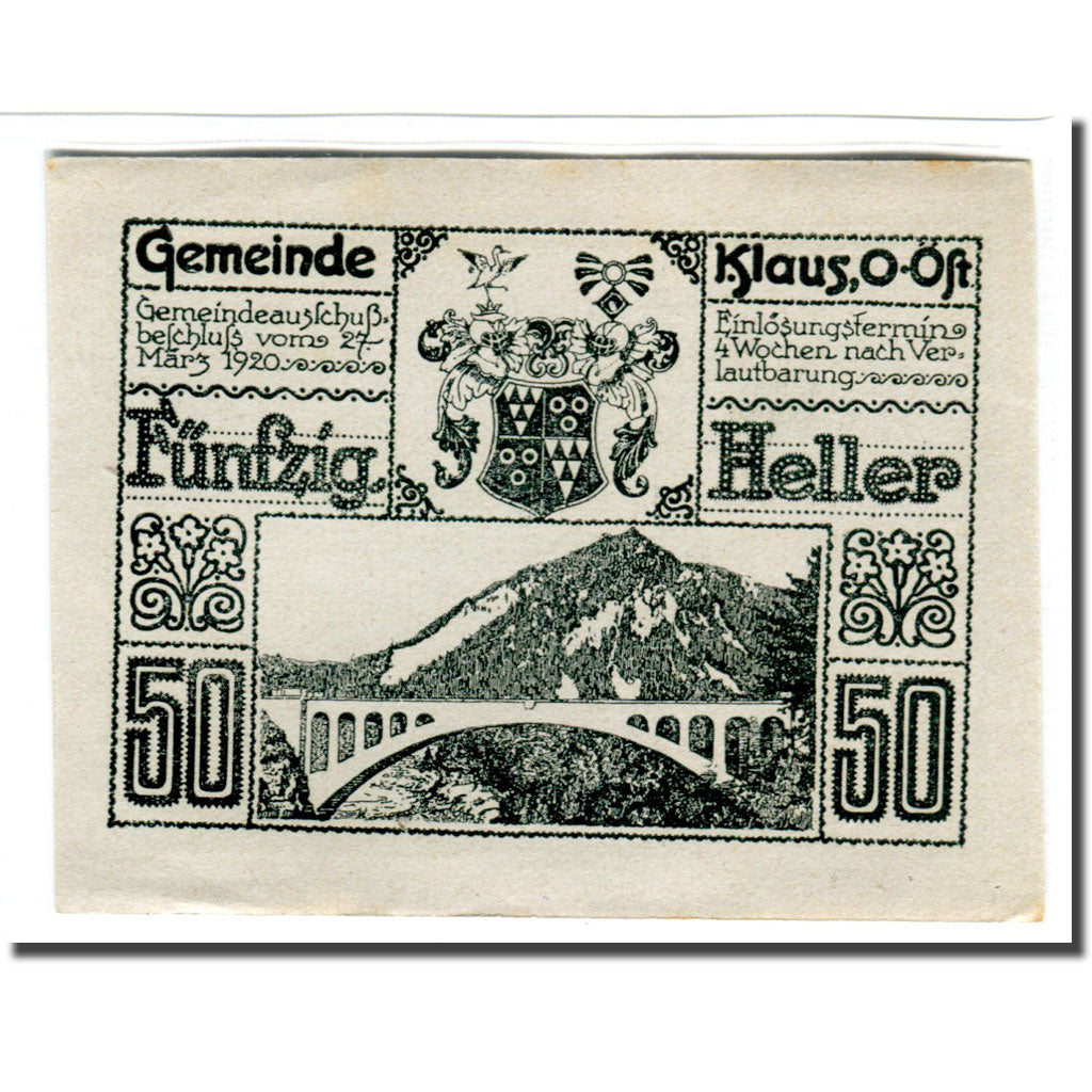 Geldschein, Österreich, Klaus, 50 Heller, batiment 1, 1920, 1920-03-27, UNZ-