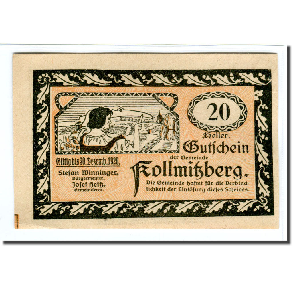 Geldschein, Österreich, Kollmitzberg, 20 Heller, paysage 1, 1920, UNZ-