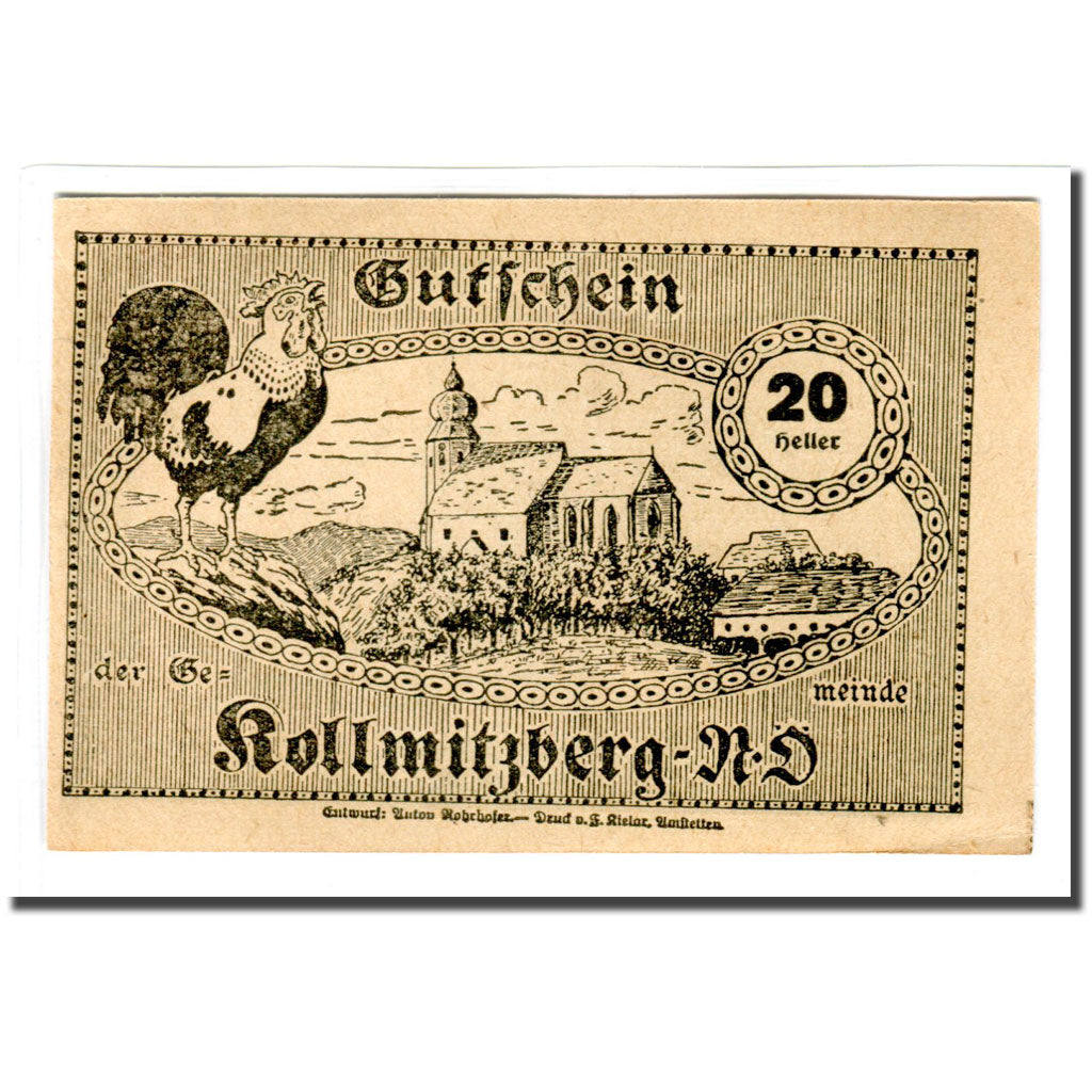 Geldschein, Österreich, Kollmitzberg, 20 Heller, paysage 1, 1920, UNZ-