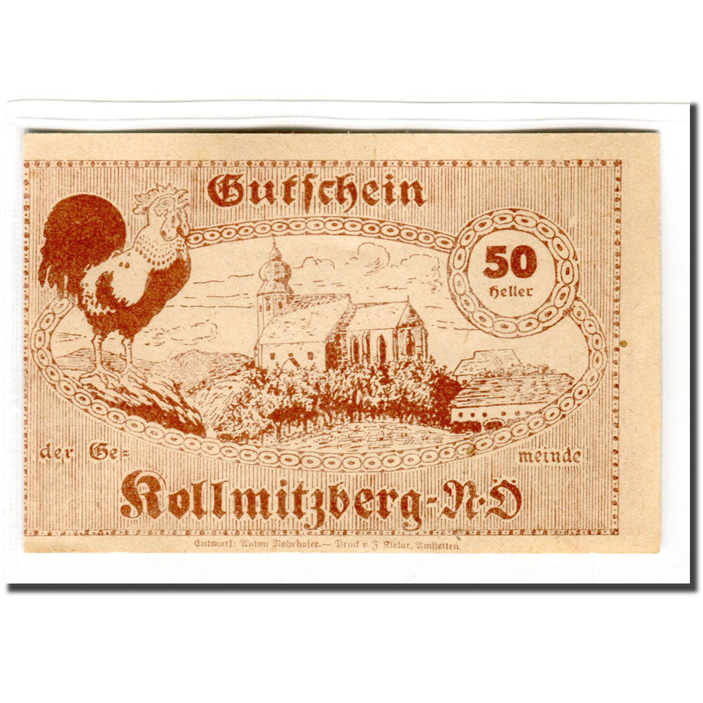 Geldschein, Österreich, Kollmitzberg, 50 Heller, paysage 2, 1920, UNZ-