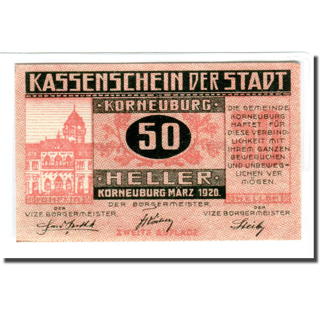 Banconote, Austria, Korneuburg, 50 Heller, Texte, 1920, SPL, Mehl:466a