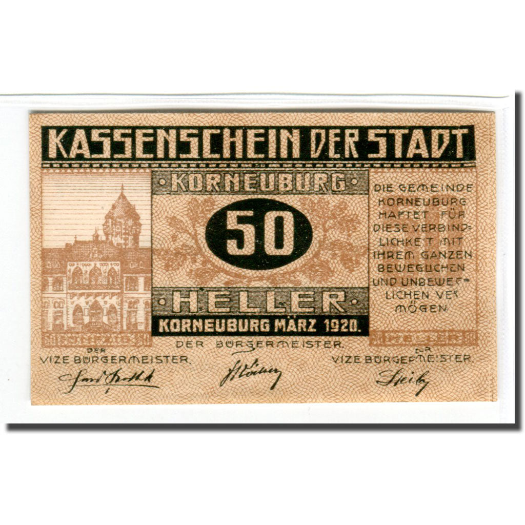 Banknote, Austria, Korneuburg, 50 Heller, texte 1, 1920, UNC(63), Mehl:466a