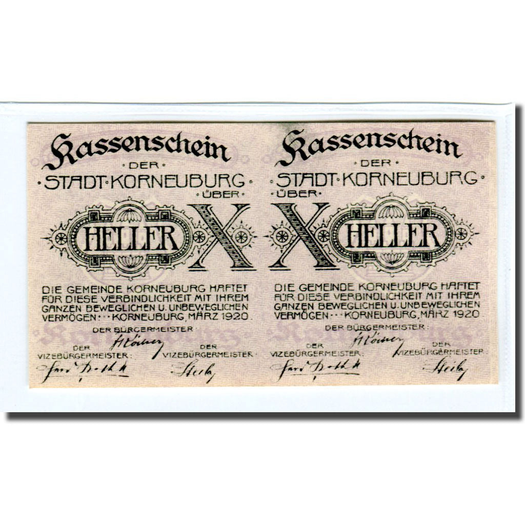 Banknote, Austria, Korneuburg, 20 Heller, Texte 2, 1920, UNC(63), Mehl:466a