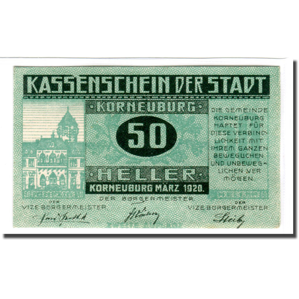 Banknote, Austria, Korneuburg, 50 Heller, Texte 3, 1920, UNC(63), Mehl:466b