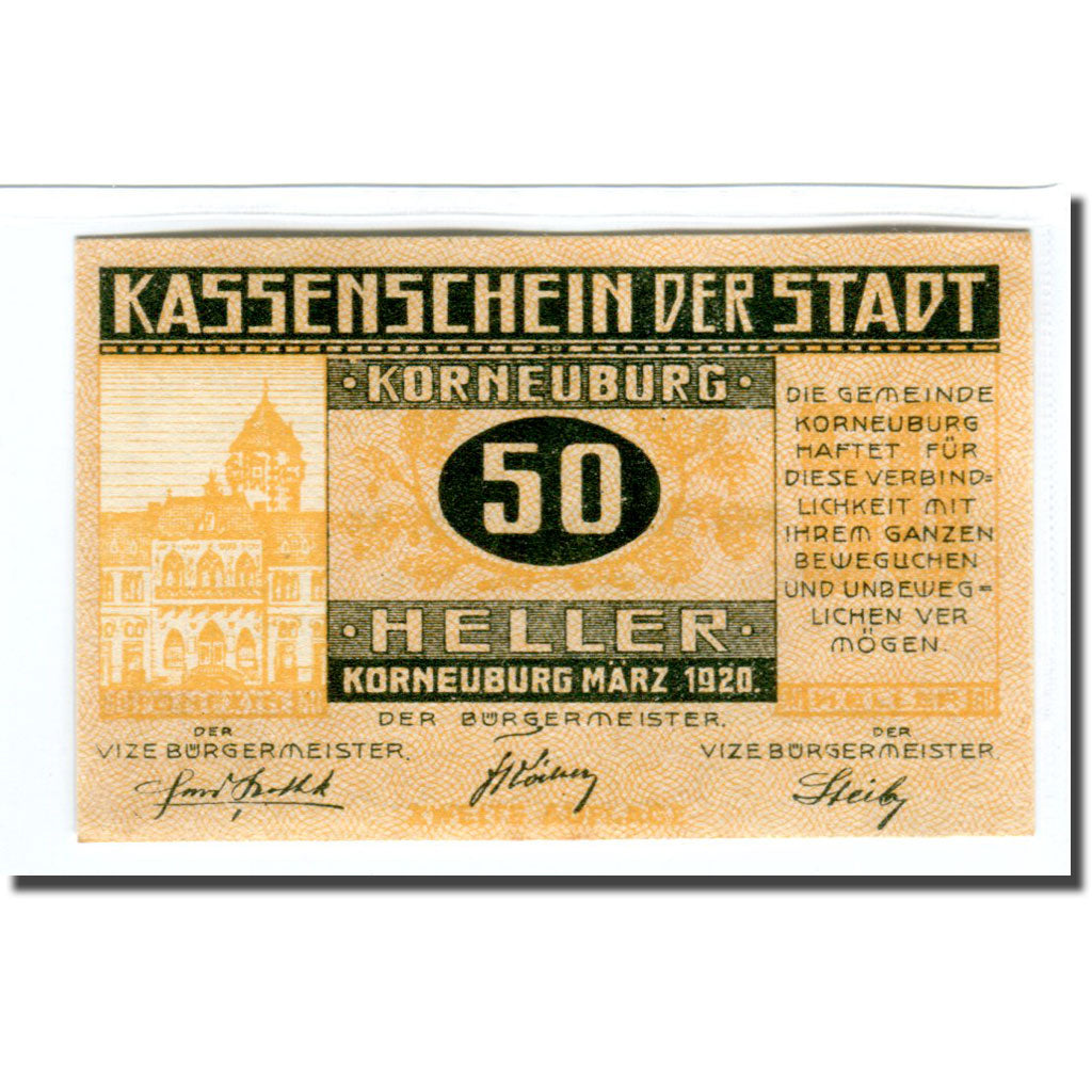 Banknote, Austria, Korneuburg, 50 Heller, Texte 4, 1920, UNC(63), Mehl:466b