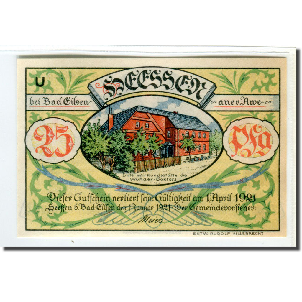Banconote, Germania, Heessen Bei Eilsen, 25 Pfennig, personnage, 1921