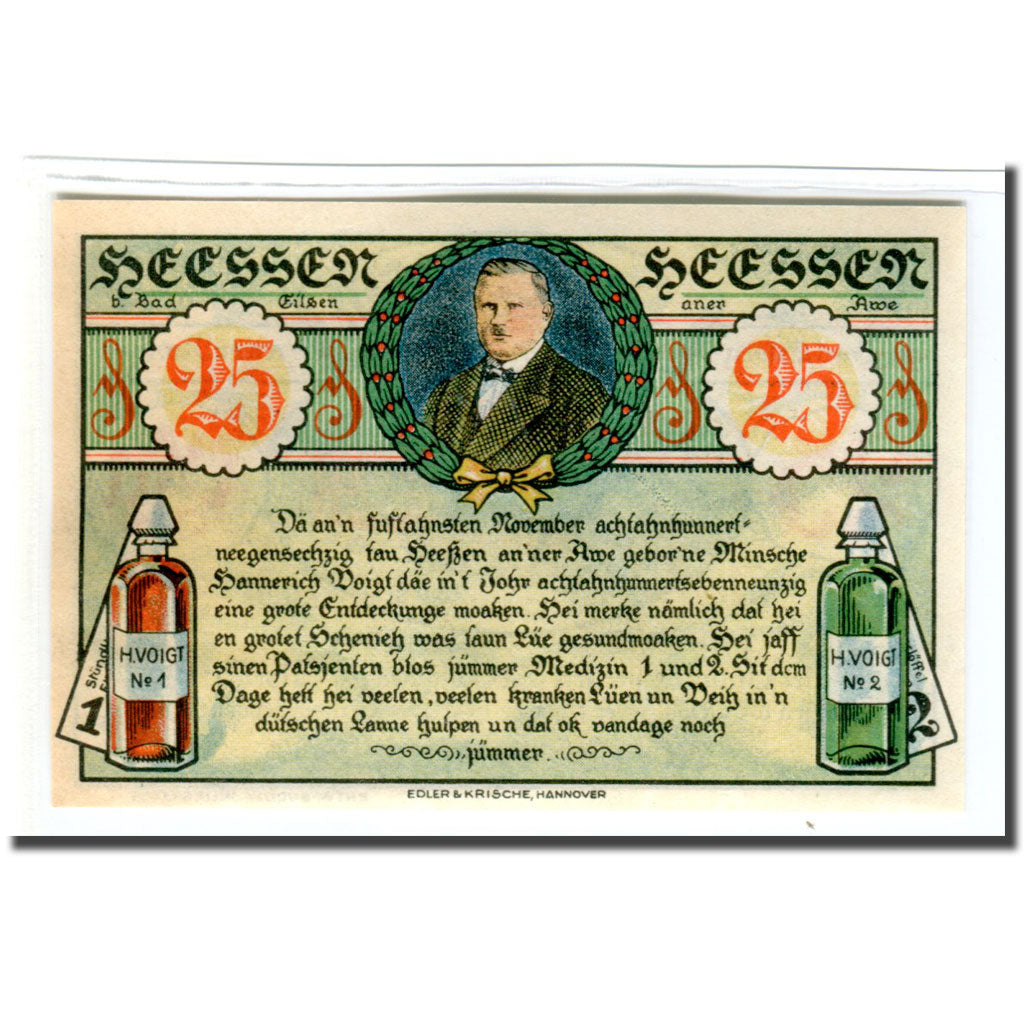 Banconote, Germania, Heessen Bei Eilsen, 25 Pfennig, personnage, 1921