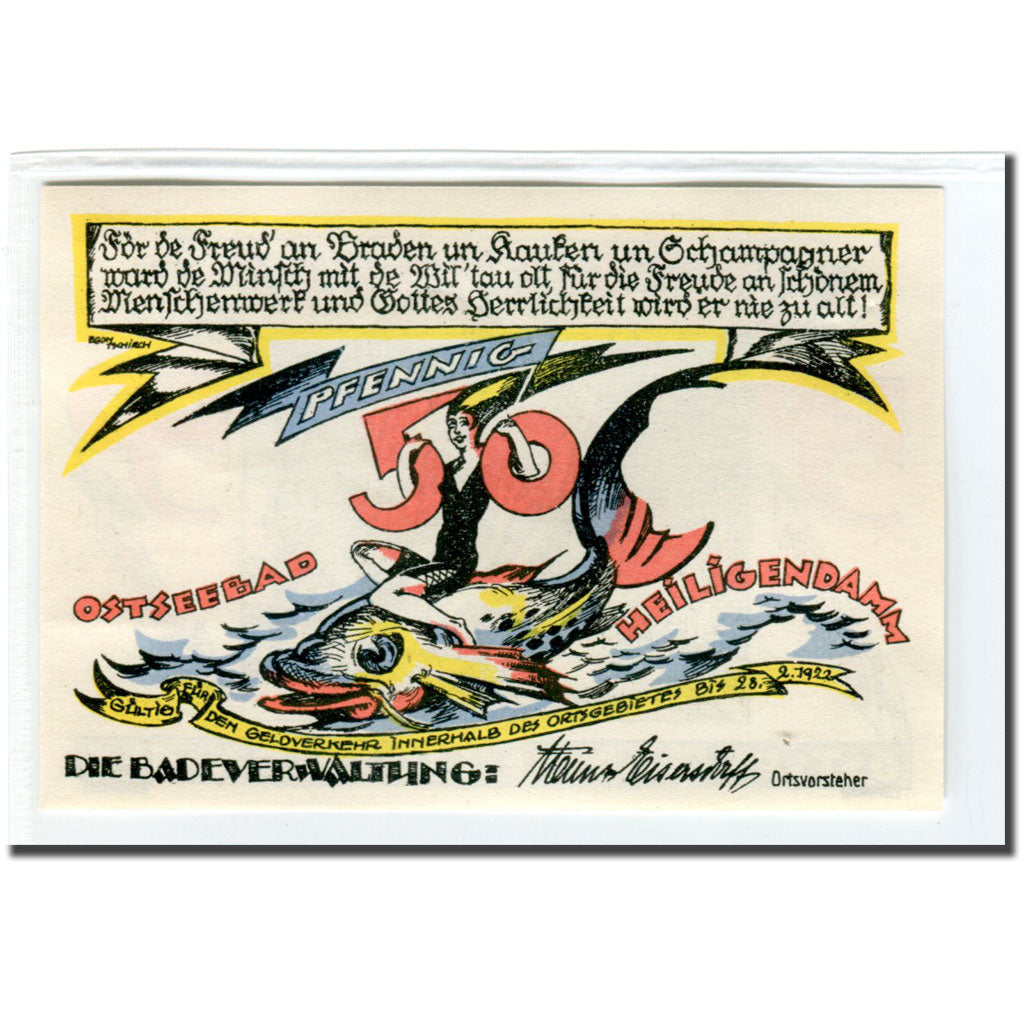 Banconote, Germania, Heiligendamm Badeverwaltung, 50 Pfennig, personnage, 1922
