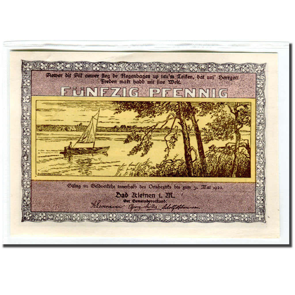 Banknot, Niemcy, Kleinen, 50 Pfennig, bateau, 1922, Undated, UNC(63), Mehl:705.1