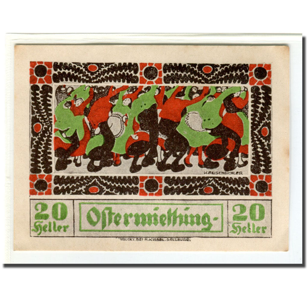 Banknote, Austria, Ostermiething, 20 Heller, personnage, 1920, UNC(63)
