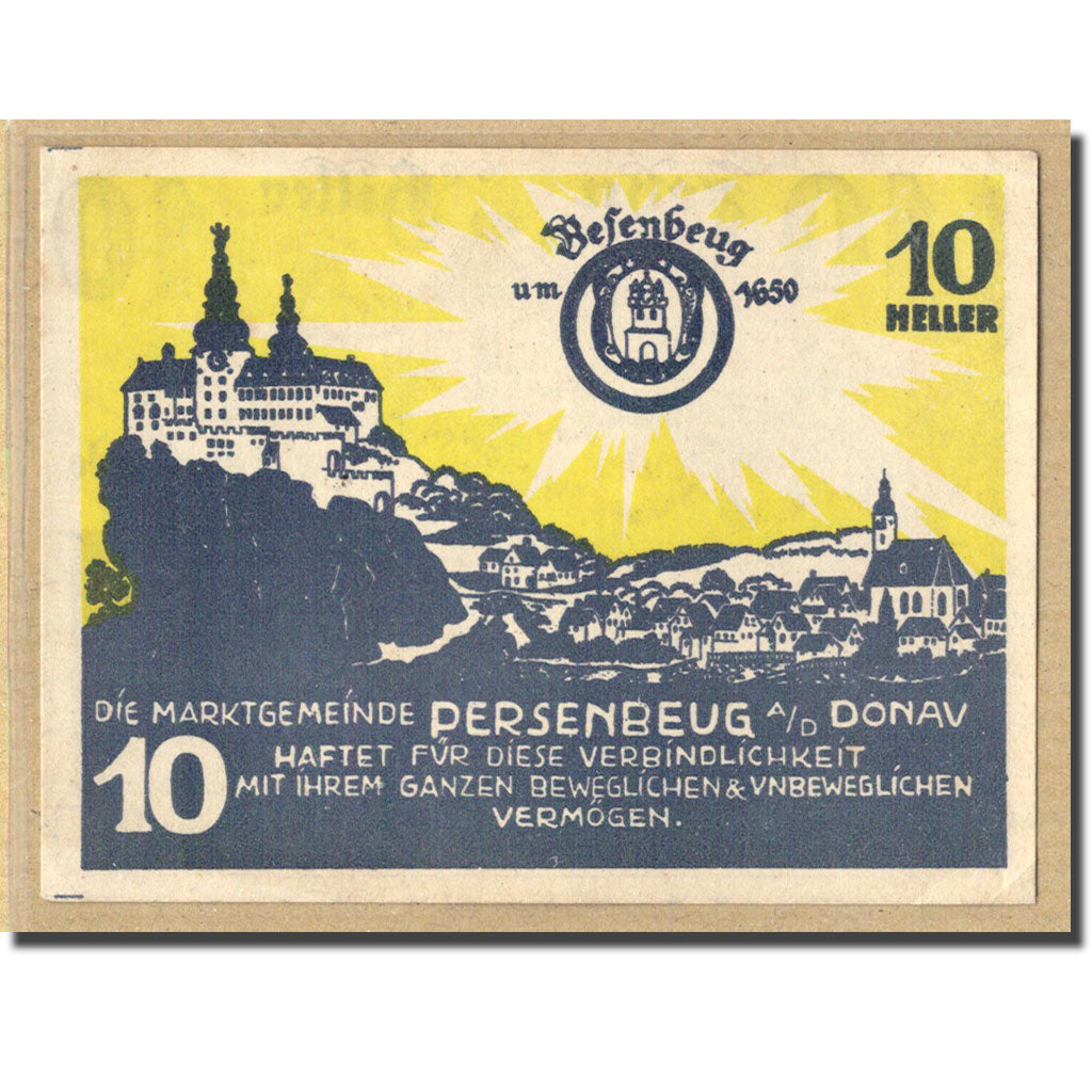 Banknote, Austria, Persenbeug, 10 Heller, paysage, 1920, UNC(63), Mehl:735IIa