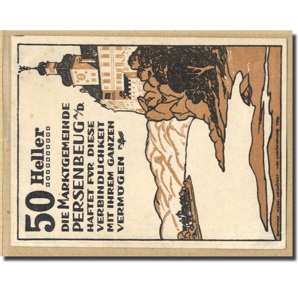 Banknote, Austria, Persenbeug, 50 Heller, paysage 1, 1920, UNC(63), Mehl:735IIa