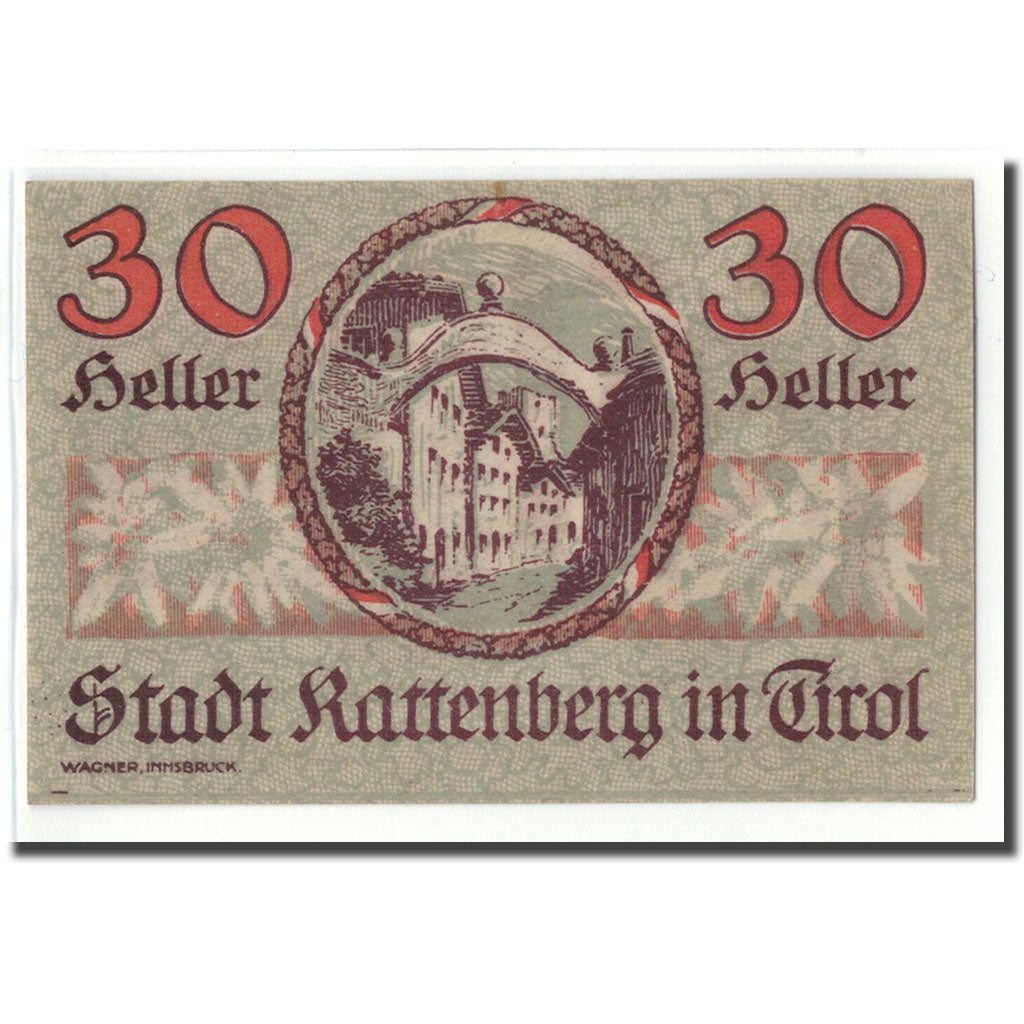 Banknote, Austria, Rattenberg Tirol Stadt, 30 Heller, rue, 1920, UNC(63)