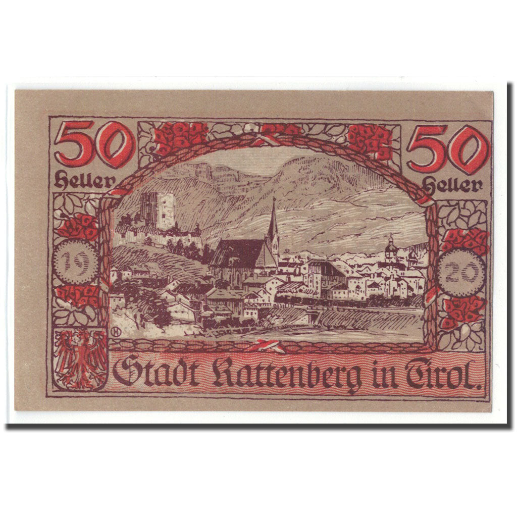 Banknote, Austria, Rattenberg Tirol Stadt, 50 Heller, paysage 2, 1920, UNC(63)