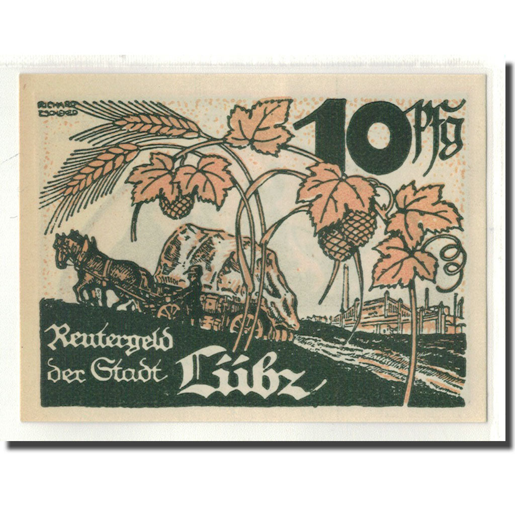 Banknot, Niemcy, Lübz, 10 Pfennig, personnage, 1922, Undated, UNC(63)