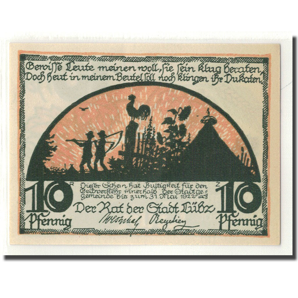 Banknot, Niemcy, Lübz, 10 Pfennig, personnage, 1922, Undated, UNC(63)