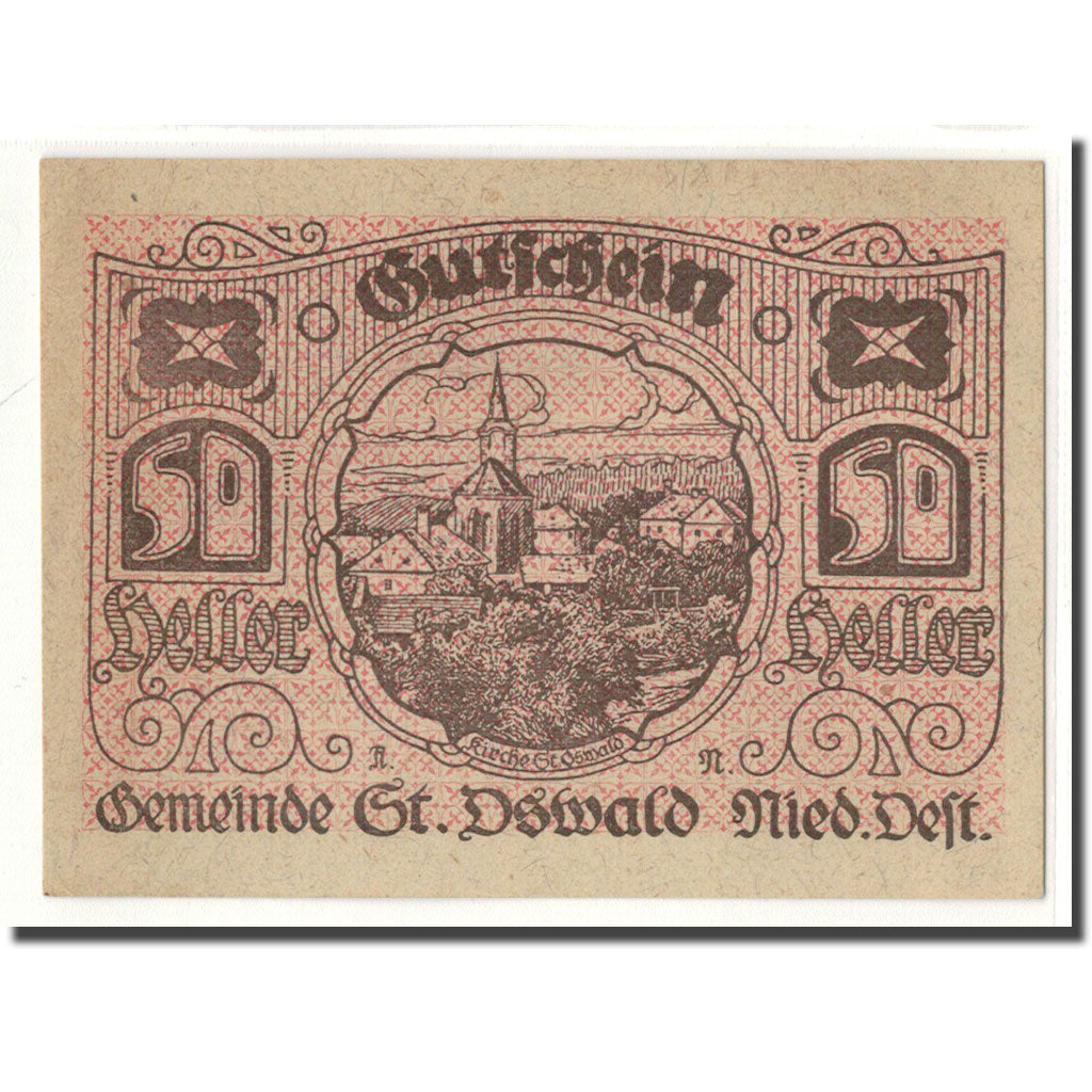 Banknot, Austria, St. Oswald N.Ö. Gemeinde, 50 Heller, Texte 2, 1920