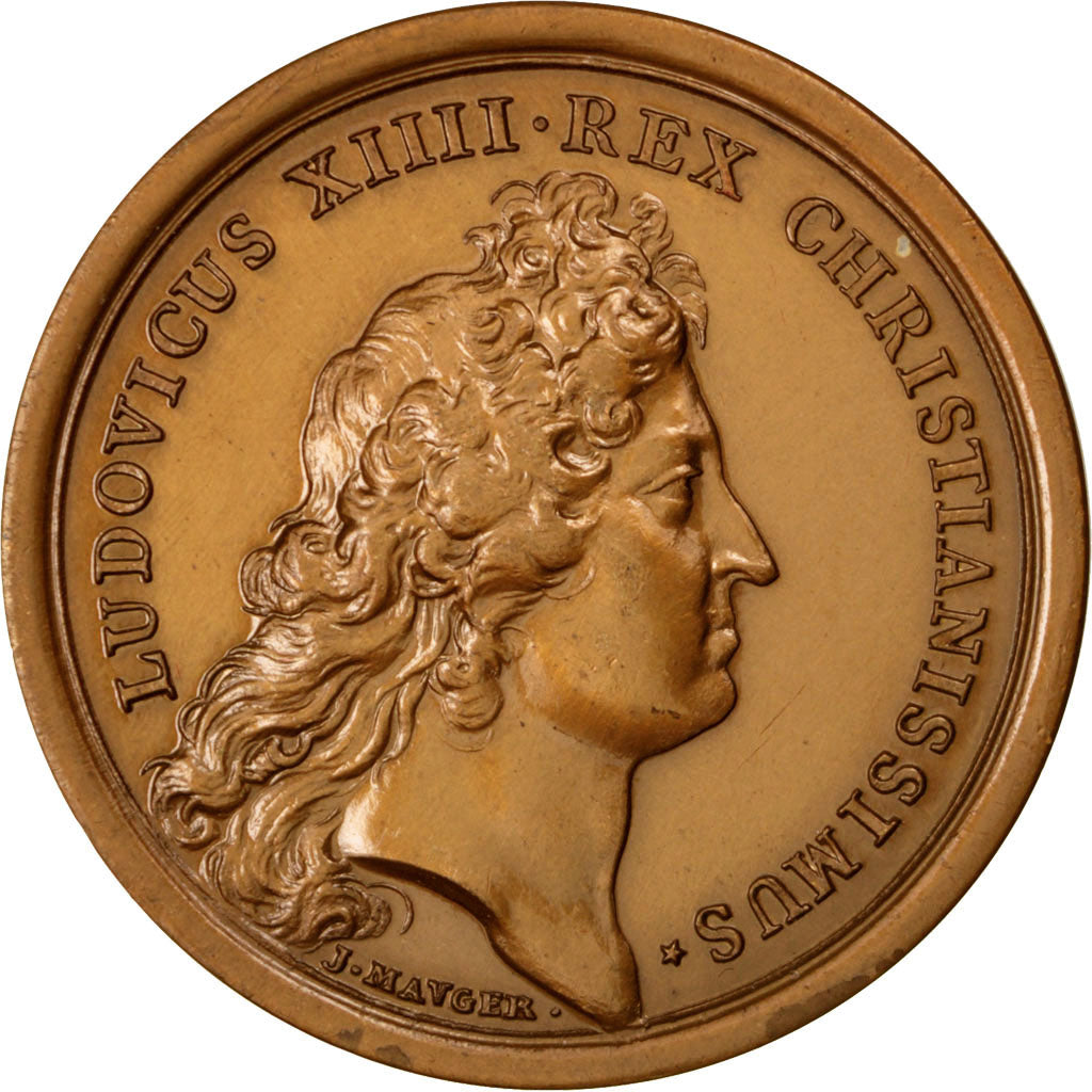 FRANCE, History, Louis XIV, Medal, MS(60-62), Mauger, Bronze, 40, 35.00