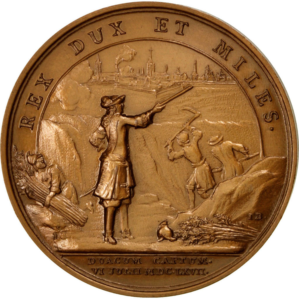 FRANCE, History, Louis XIV, Medal, MS(60-62), Mauger, Bronze, 40, 35.00