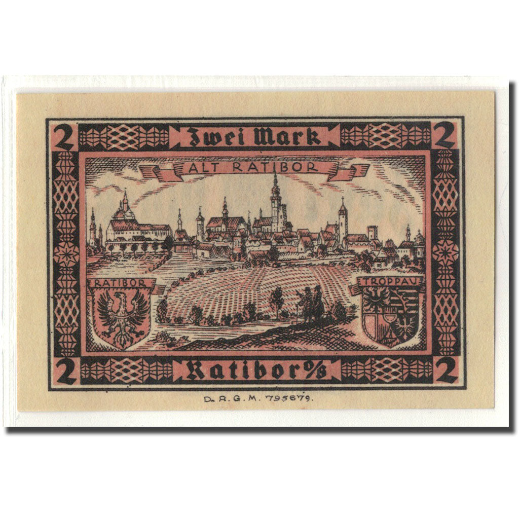 Nota, Alemanha, Ratibor Stadtsparkasse, 2 Mark, paysage, O.D, UNC(63)