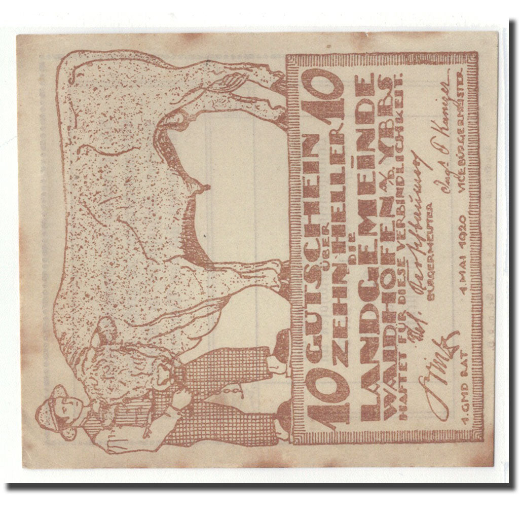 Billet, Autriche, Waidhofen an der Ybbs, 10 Heller, Texte 2, 1920, 1920-05-01
